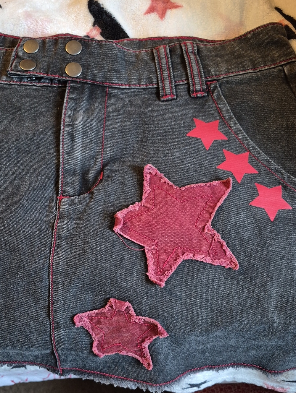 Women’s Gray Denim Jeans with Red Star Accents